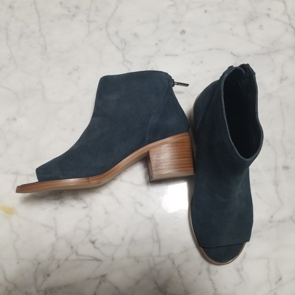 Sole Society Shoes - Sole Society Blue Suede Peep Toe Booties So Tabbie